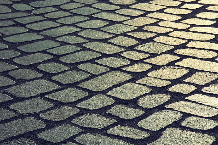 cobblestones, sunset, away, run, road, pattern, just, lined HD wallpaper