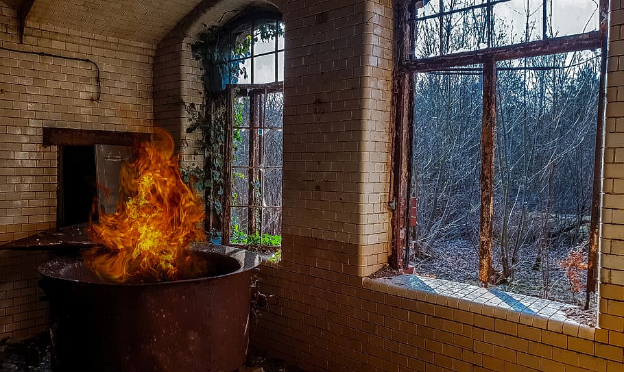 house, window, inside, old, decay, abandoned, fire, indoors HD wallpaper