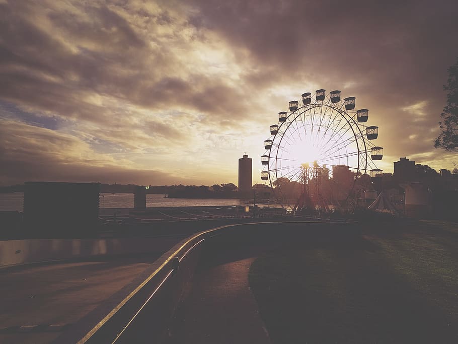 australia, kirribilli, ferris, wheel, sydney, sunset, harbour, HD wallpaper