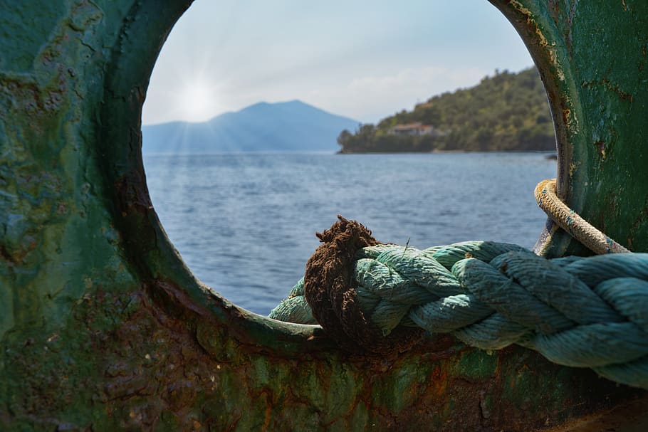 Green Rope, anchor, bay, beach, boat, boat rope, fishing, landscape HD wallpaper