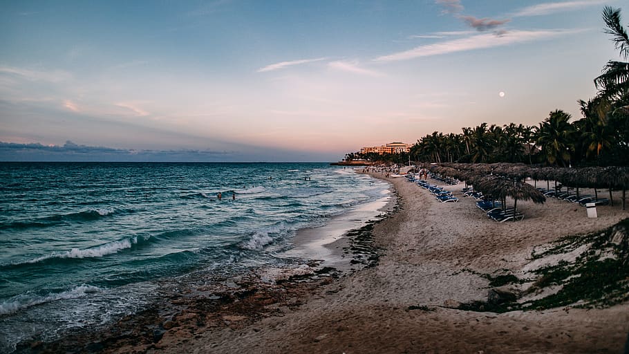 Seashore Under Blue Sky, beach, dawn, evening, nature, ocean HD wallpaper