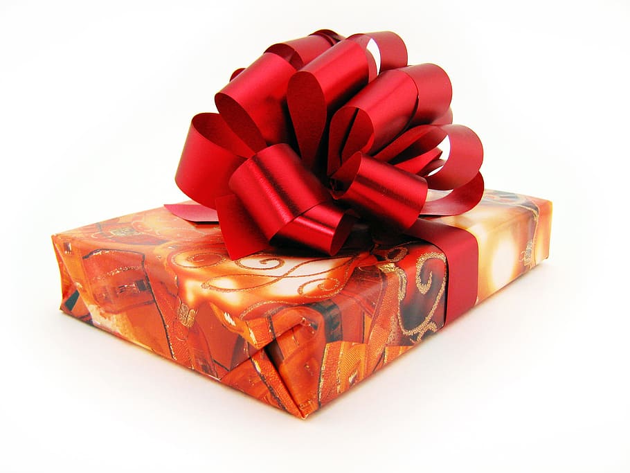 present, wrapping, isolated, decoration, bowing, red, anniversary HD wallpaper