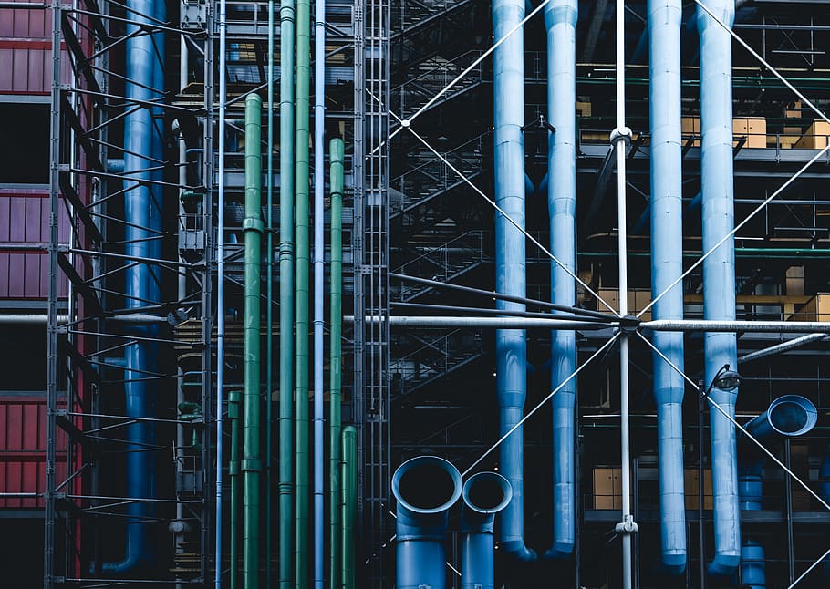 paris, centre georges pompidou, pipes, abstract, color, museum, HD wallpaper