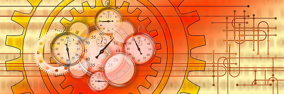 stopwatch, gears, work, working time, management, time management HD wallpaper