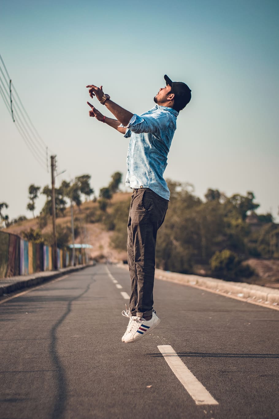 Man Jumping, fun, person, road, full length, one person, real people HD wallpaper