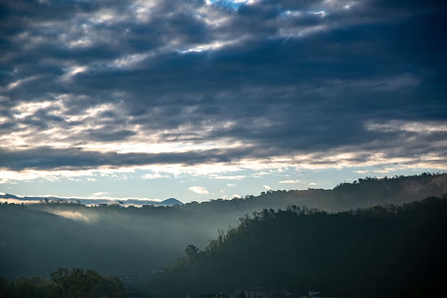 nature, mountain range, outdoors, sky, light, flare, scenery HD wallpaper
