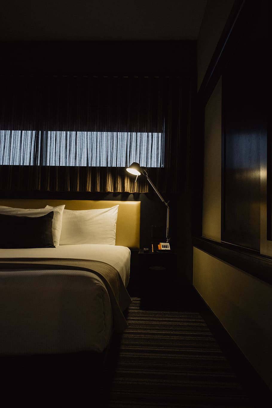 gray table lamp beside bed, indoors, no people, furniture, architecture HD wallpaper