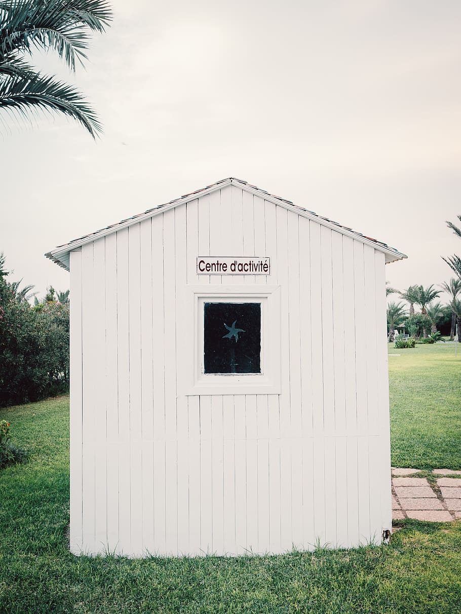 White Wooden Shed, cabin, daylight, window, plant, architecture HD wallpaper