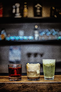 three assorted cocktails on table, drink, bar, float, bokeh, beverage HD wallpaper