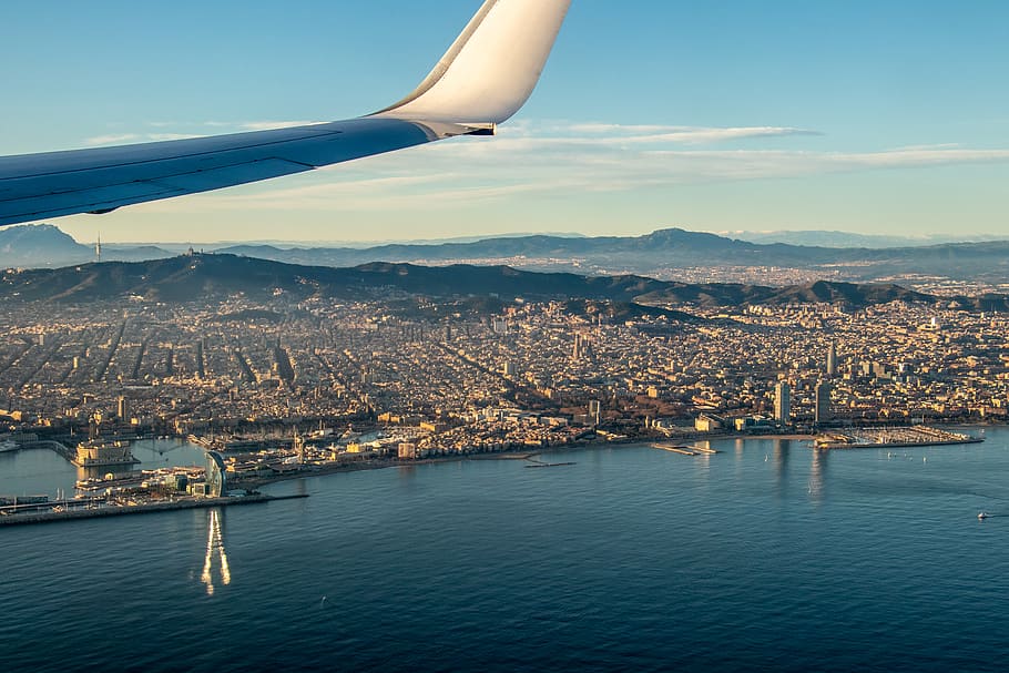 Barcelona, Flight, Airplane, Catalunya, flying, landscape, cityview HD wallpaper