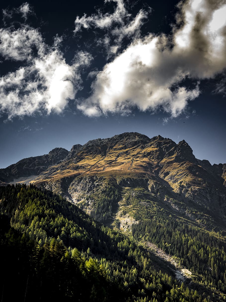 mountains, alpine, landscape, nature, sky, panorama, clouds HD wallpaper