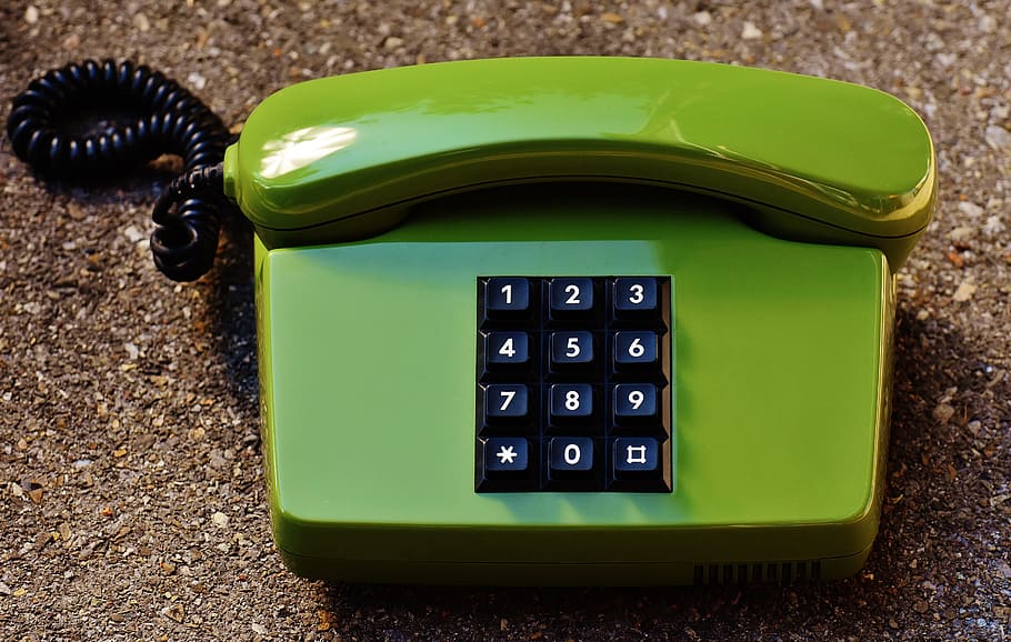 Green Corded Telephone, communication, connection, dial, dialer HD wallpaper