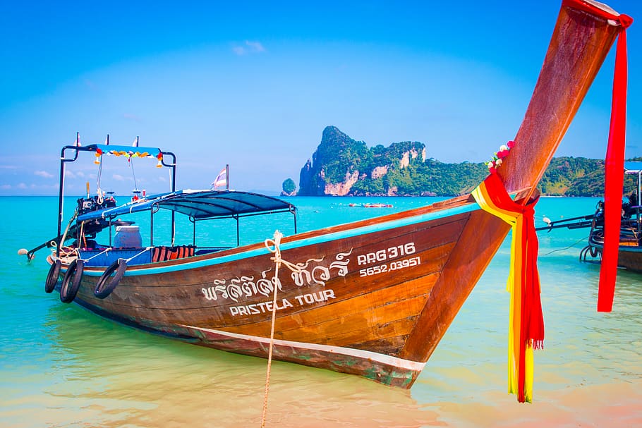 thailand, phi phi islands, water, nautical vessel, mode of transportation HD wallpaper