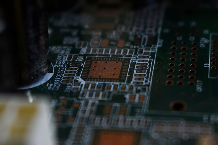 computers, tech, motherboard, chips, copper, selective focus HD wallpaper