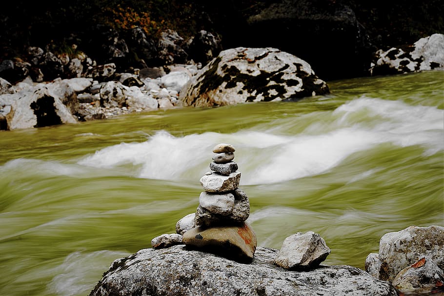 tyrol, fire mountain, water, wave, stones, spray, bach, sculpture HD wallpaper