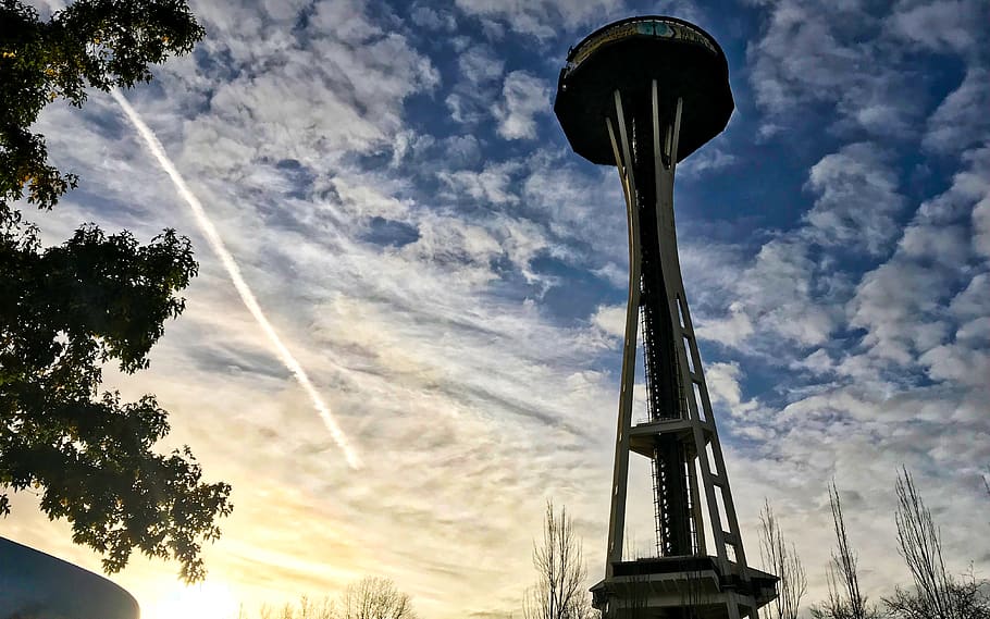 seattle, spaceneedle, cloud - sky, low angle view, architecture HD wallpaper