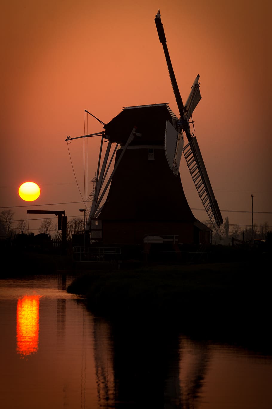 Silhouette of Watermill, dutch, farmer, netherlands, sunrise HD wallpaper