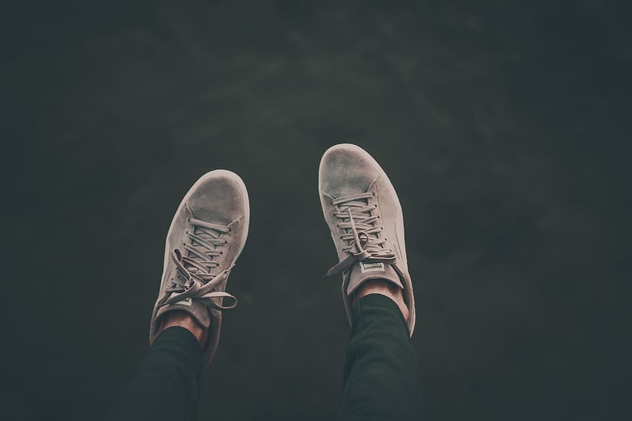 gray lace-up low-top shoes, footwear, clothing, apparel, running shoe, HD wallpaper