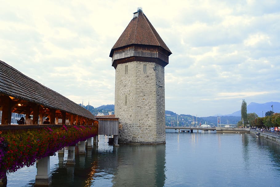 switzerland, lucerne, scenery, tower, city, water, scenic, built structure HD wallpaper