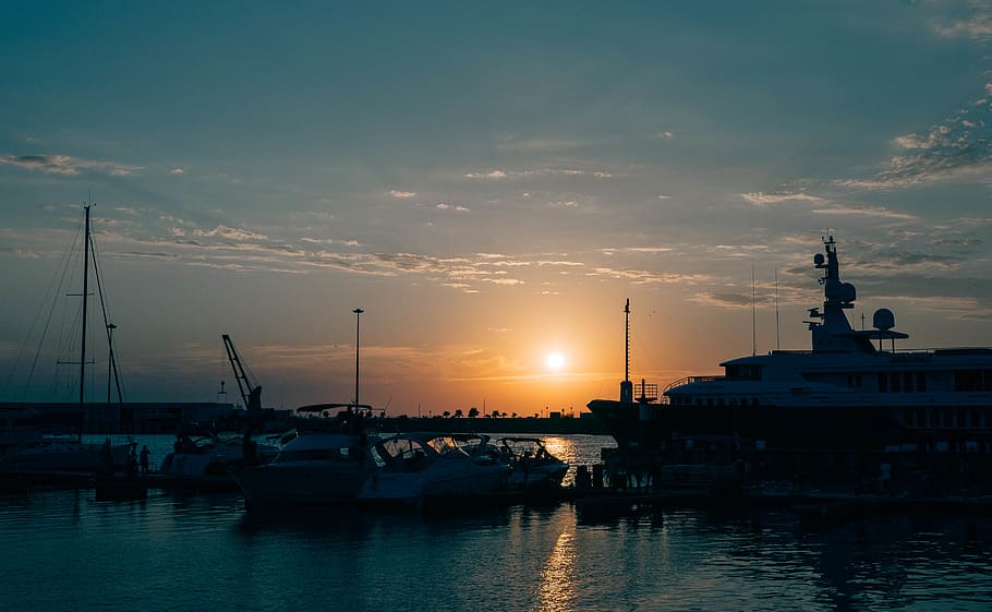 Silhouette of Sail Boats on Body of Water, coast, dock, docked HD wallpaper