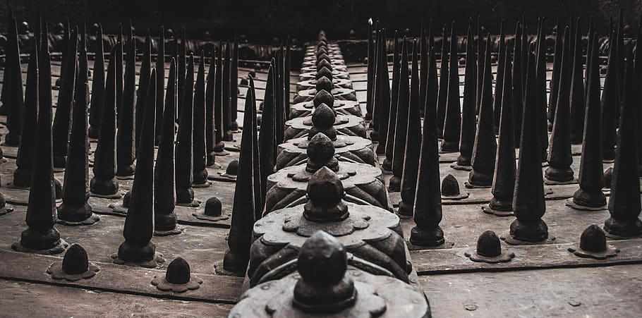 india, pune, shaniwar wada, dark, symmetry, stone, wood, spikes, HD wallpaper