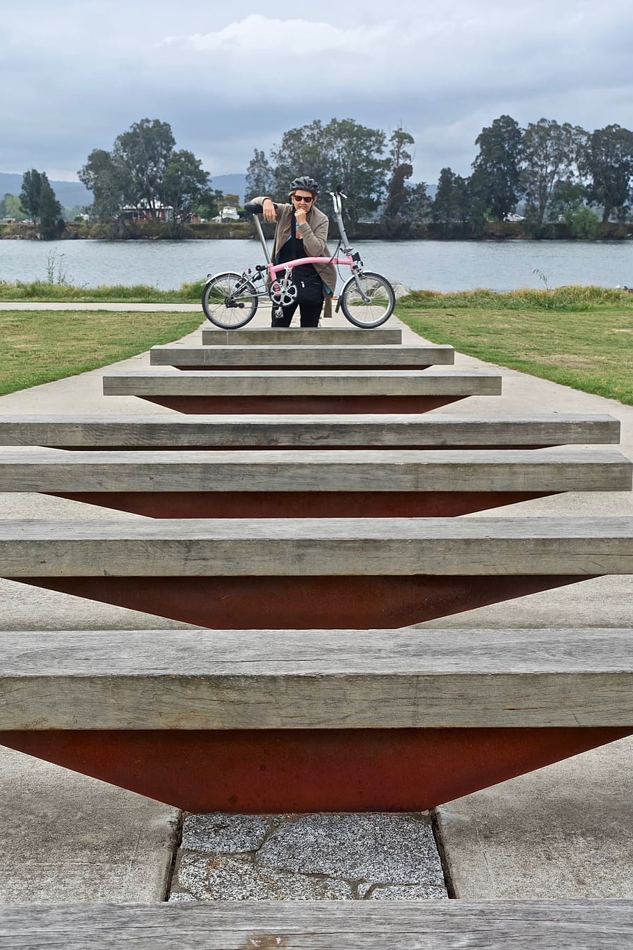 cyclist, pose, pattern, fun, art, woman, transportation, leisure activity, HD wallpaper