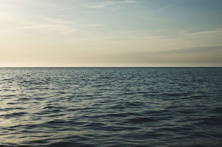 ocean and sky horizon, sea, water, cloud, ripple, color, sun HD wallpaper