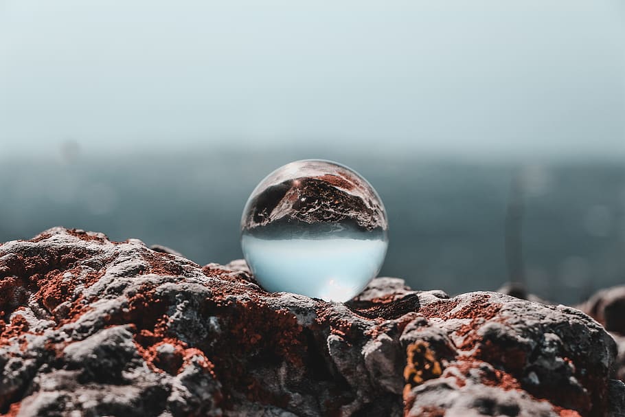 marble toy, sphere, focus on foreground, nature, water, crystal ball HD wallpaper
