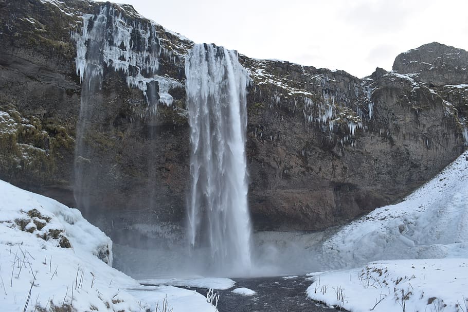 iceland, waterfall, southern coast, tall, winter, falls, waterfalls, HD wallpaper