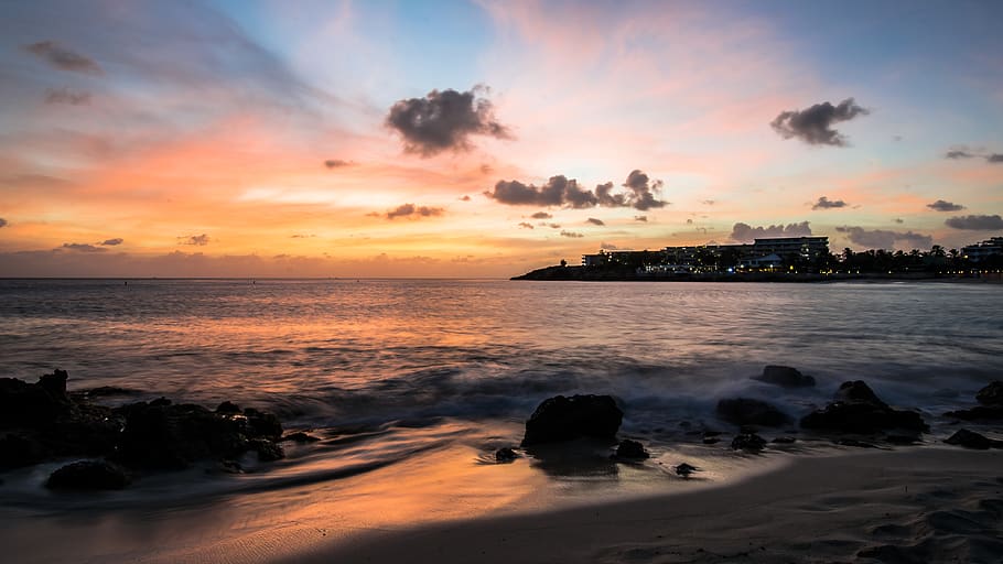 ocean wave, nature, sunset, dusk, dawn, outdoors, sky, red sky HD wallpaper