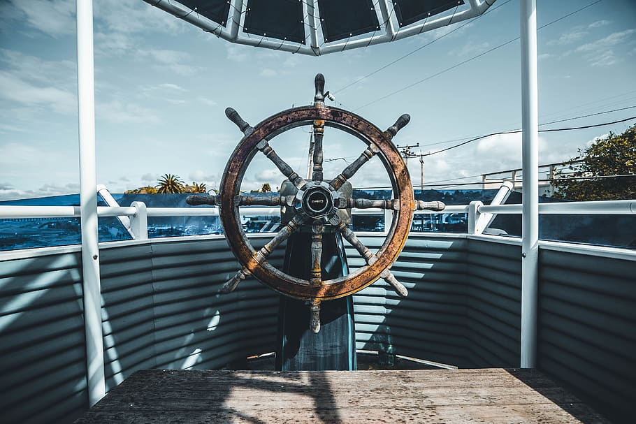 ship helm, water, sky, nautical vessel, transportation, day, nature HD wallpaper