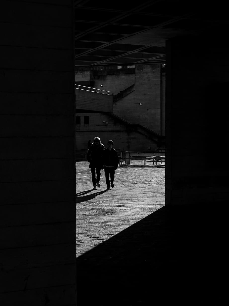 2 people walking inside stadium, banister, handrail, person, human HD wallpaper