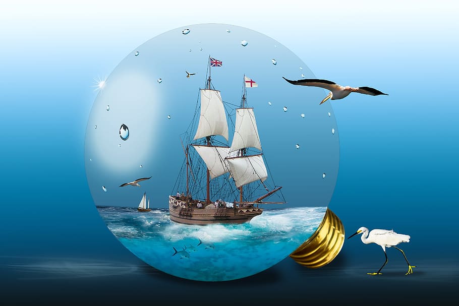 light, bulb, edit, object, globe, bird, boat, ship, journey HD wallpaper