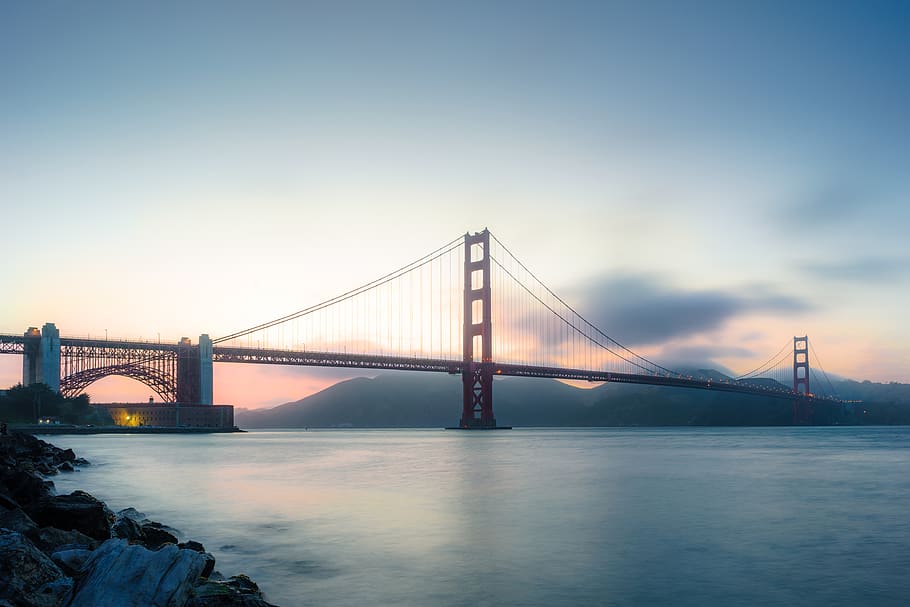 Golden Gate Bridge, building, san francisco, water, dusk, architecture HD wallpaper