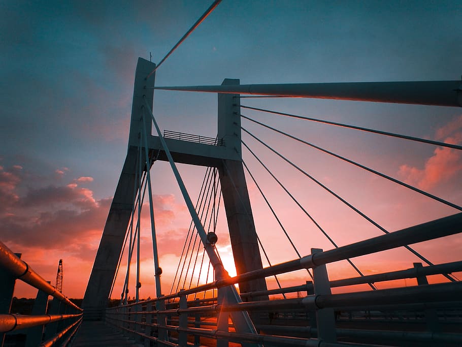 low angle photography of cable-stayed bridge during golden hour, HD wallpaper
