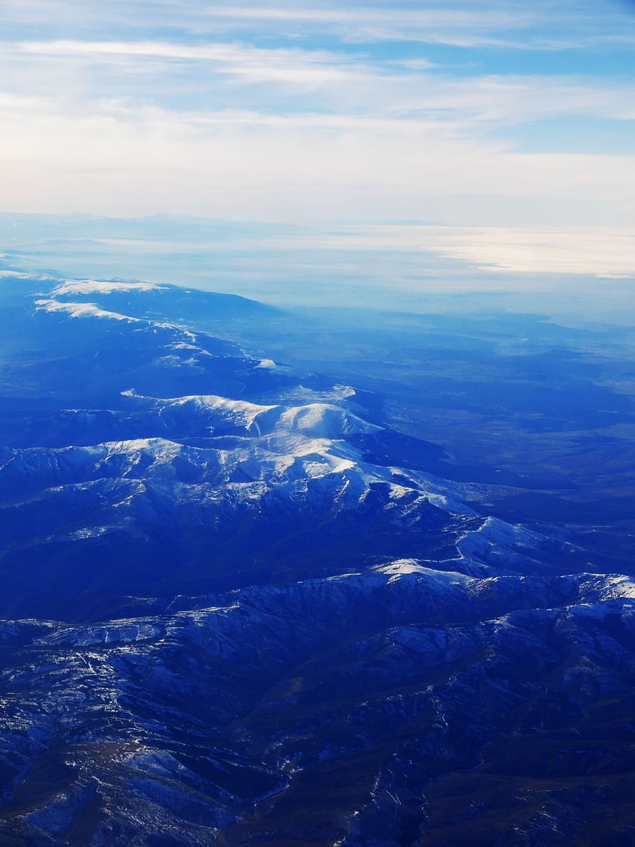 blue, sky, mountains, snow, landscape, earth, nature, view HD wallpaper