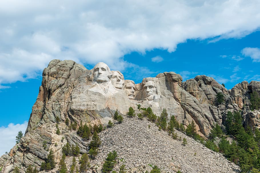 Mount Rushmore during daytime, sky, cloud - sky, low angle view, HD wallpaper