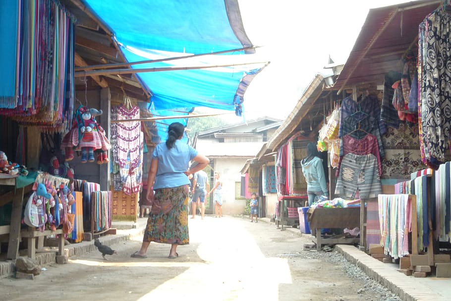 laos, market, streetmarket, scarfs, doll, steet, dolly, color