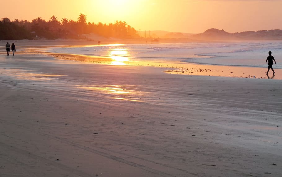 brazil, flecheiras, beach, sunset, sand, sea, land, beauty in nature HD wallpaper