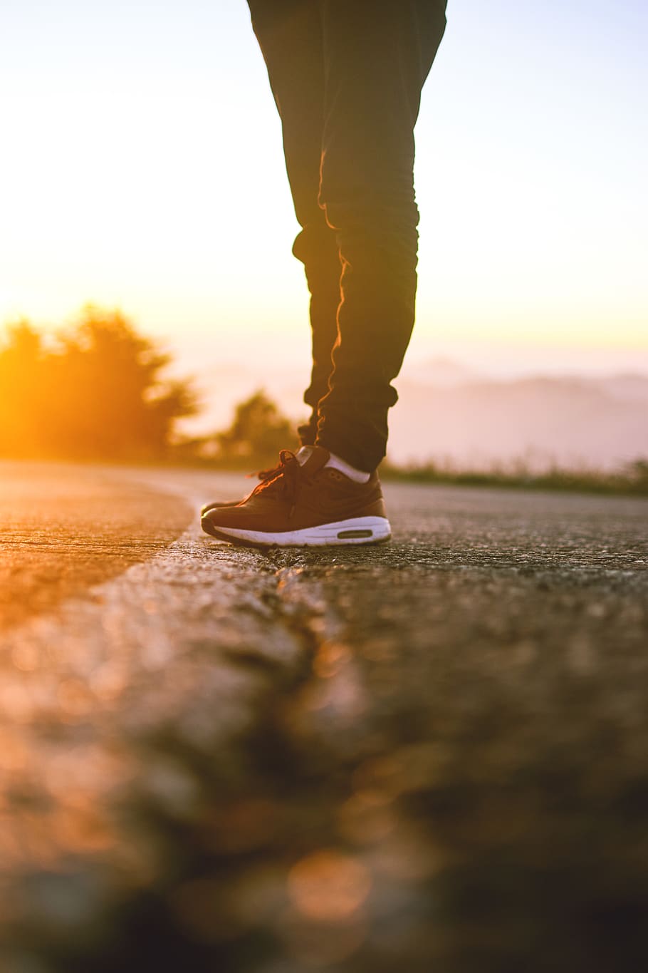 Person Standing On Concrete Road, dawn, feet, footwear, mobilechallenge, HD wallpaper