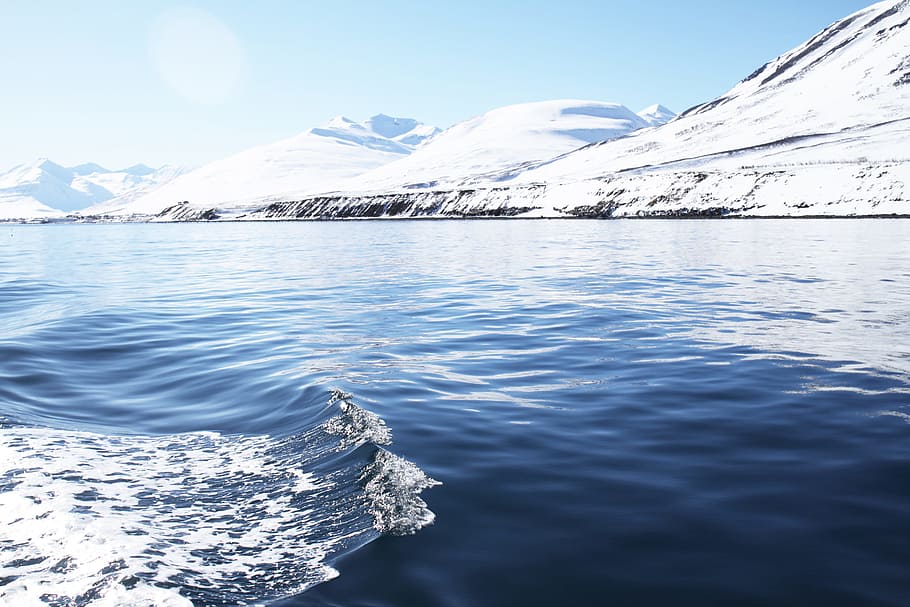 Photography of Calm Body of Water With Glacier Mountain, clouds HD wallpaper