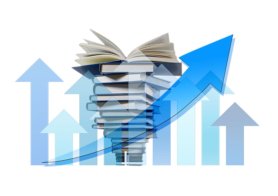 book stack, books, arrows, training, coaching, information HD wallpaper