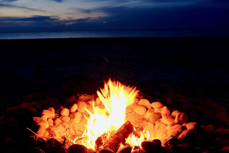 burning, flame, fire, heat - temperature, sky, nature, fire - natural phenomenon HD wallpaper