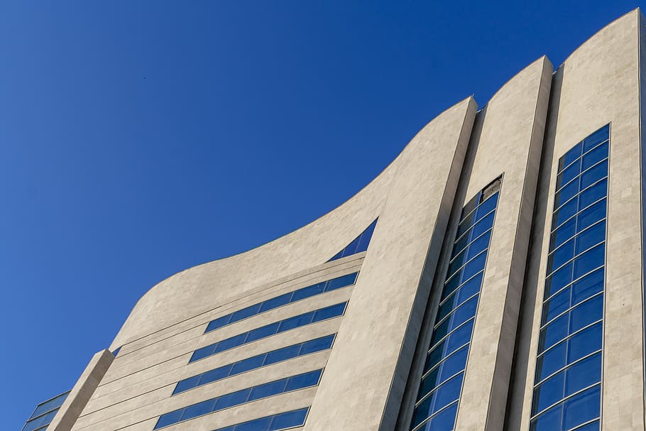 brown and blue building, office building, iran, ahvaz, architecture HD wallpaper