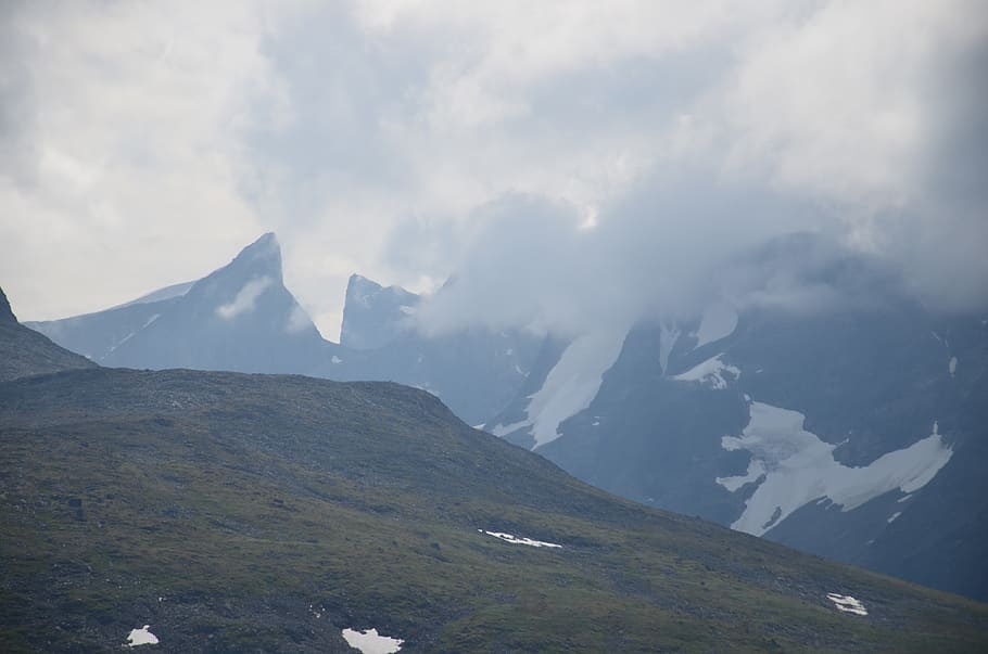 norway, mountains, clouds, snow, landscape, environment, sky HD wallpaper