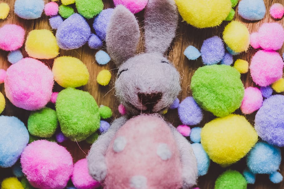 Top View of White Rabbit Plush Toy, bright, color, multi colored HD wallpaper