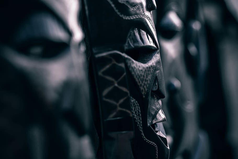 Black Wooden Mask, african, ancient, anonymous, art, black-and-white, HD wallpaper