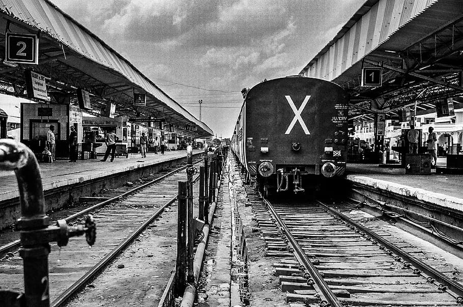 bandw, train, track, train station, india, railroad track, rail transportation HD wallpaper