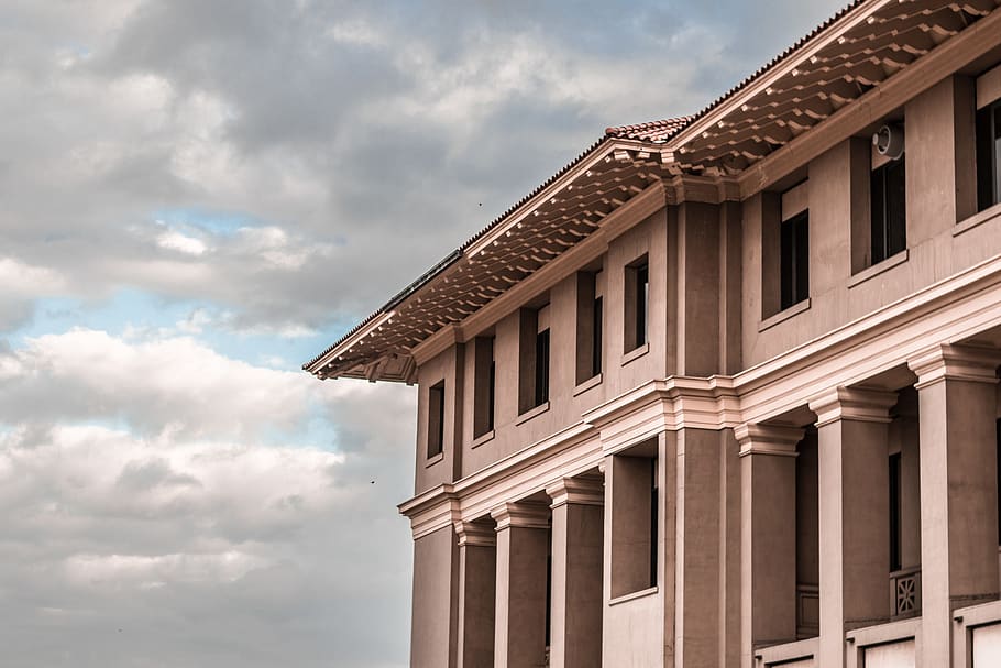 Brown Concrete Building, architectural design, architecture, clouds HD wallpaper