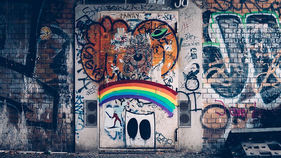 graffiti wall view, art and craft, creativity, multi colored HD wallpaper